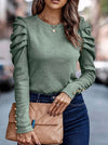 Sage Buttoned Puff Long Sleeve Top