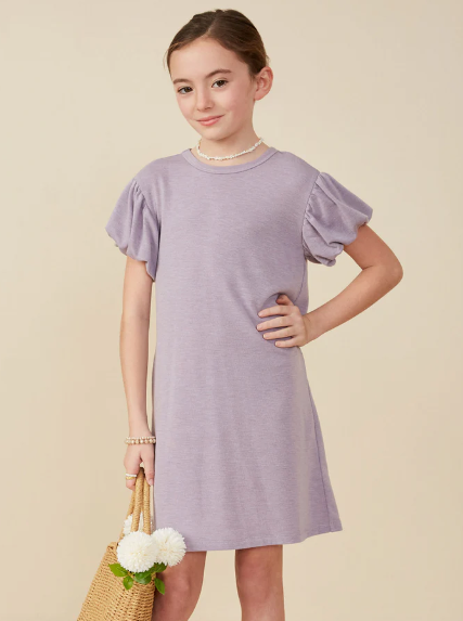 Lilac Bubble Sleeve Dress