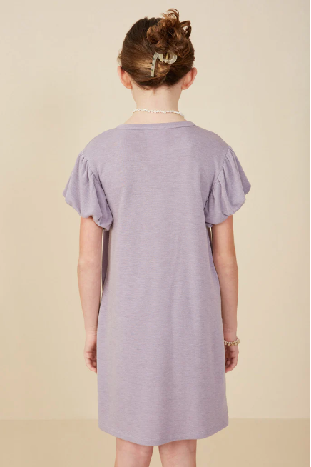 Lilac Bubble Sleeve Dress