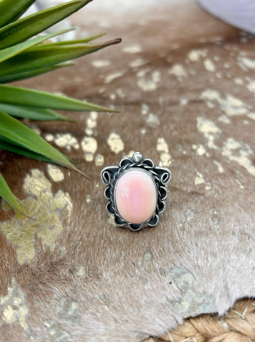 Single Stone Pink Conch Ring Size 7