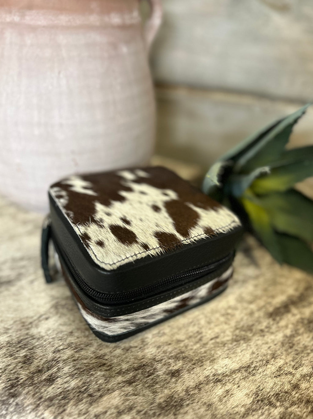 Small Brown & White Cowhide Jewelry Box