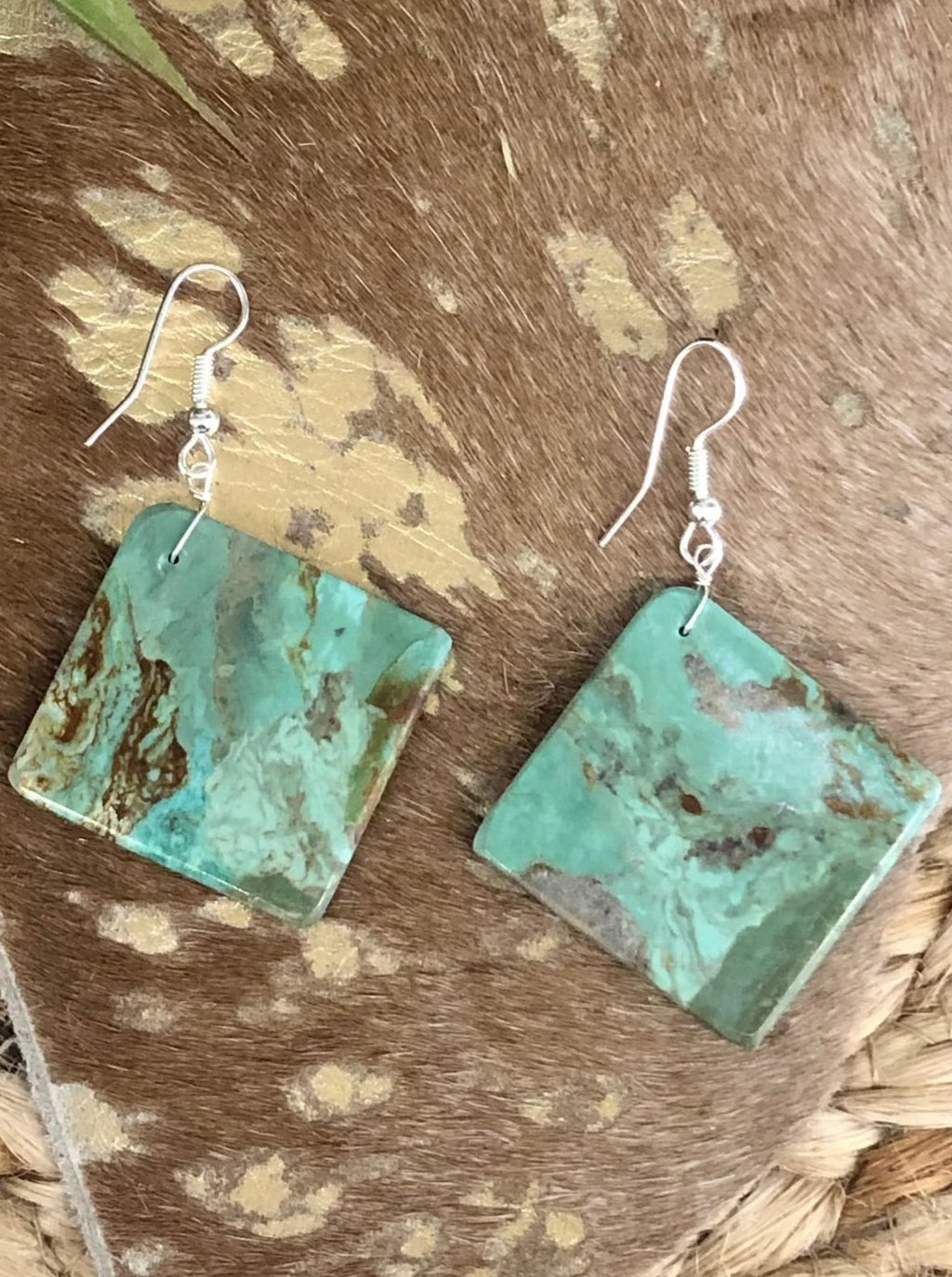 Square Hanging Turquoise Slab Earring