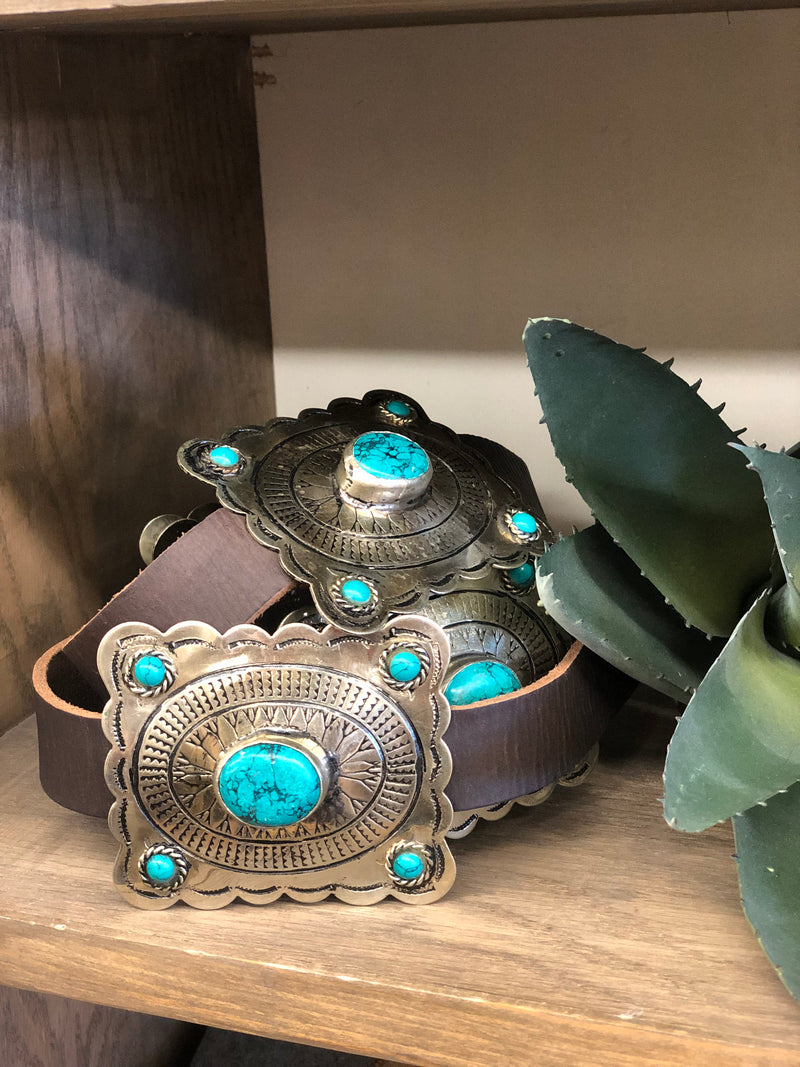 Turquoise Square Concho Chain Belt