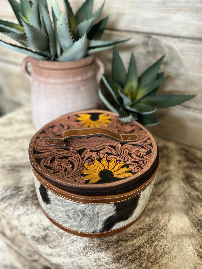 Sunflower Round Tooled Jewelry Box