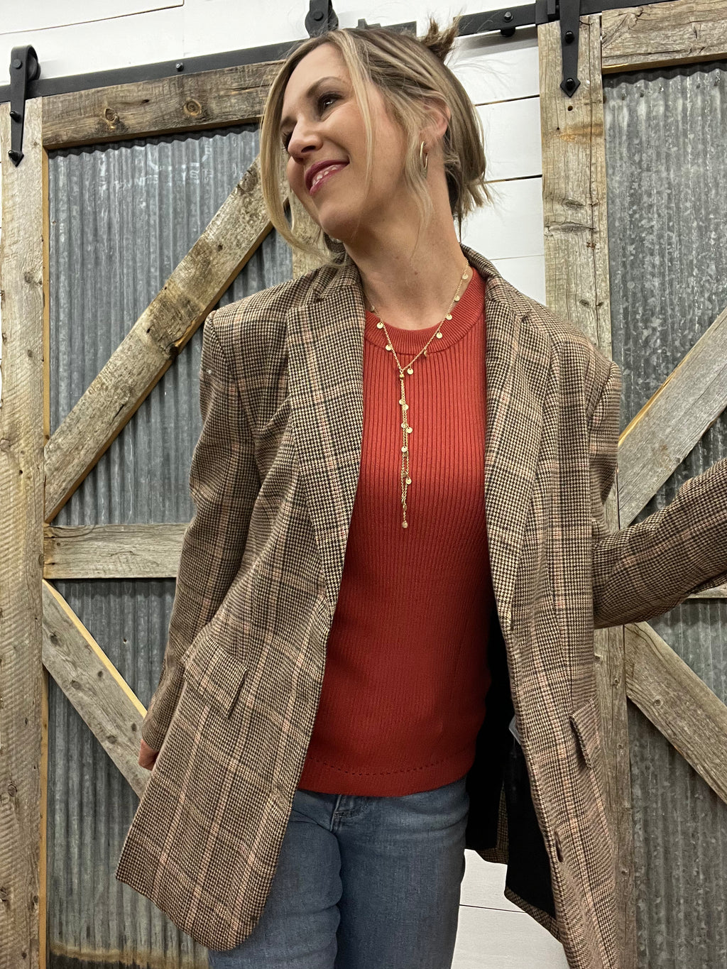 Taupe Plaid Blazer