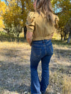 Taupe Puff Sleeve Button Down With Tie Front