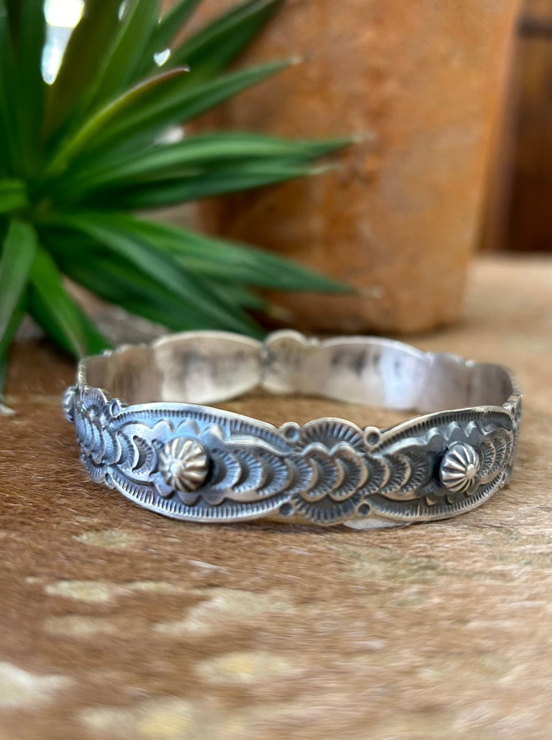 Thick Etched Sterling Silver Bangle