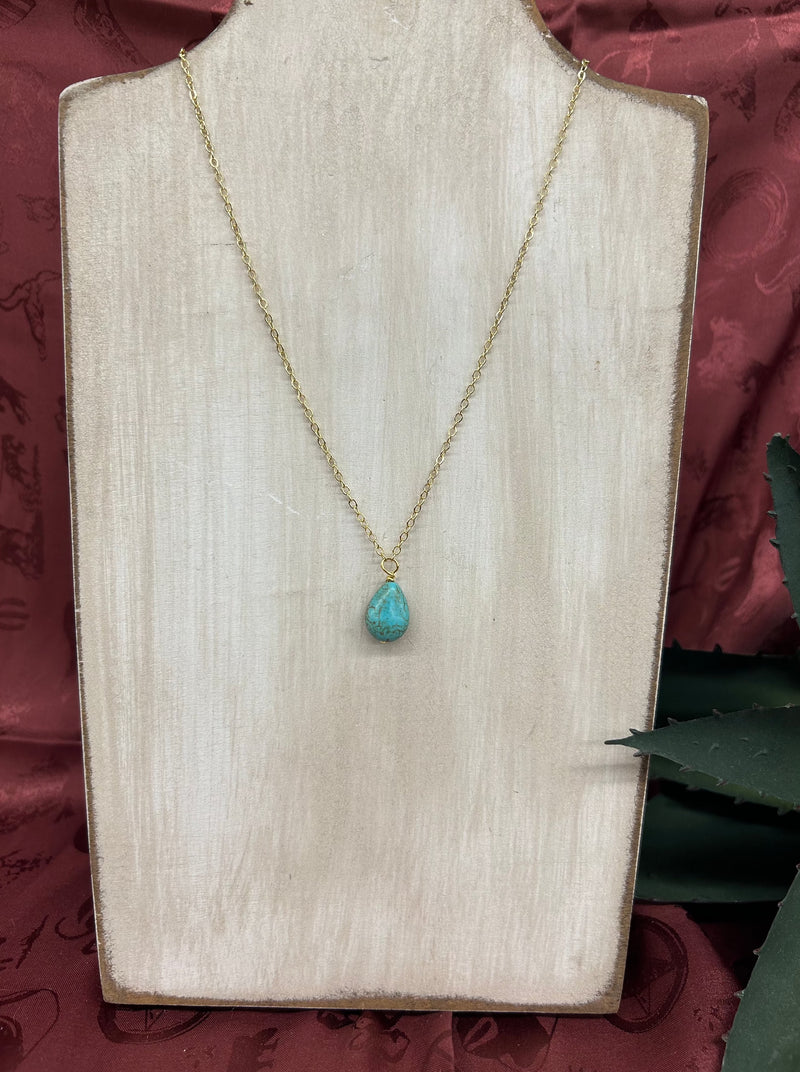 Tiny Turquoise Teardrop Necklace