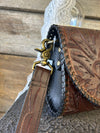 Tooled Brown Crossbody with Black Whipstitch