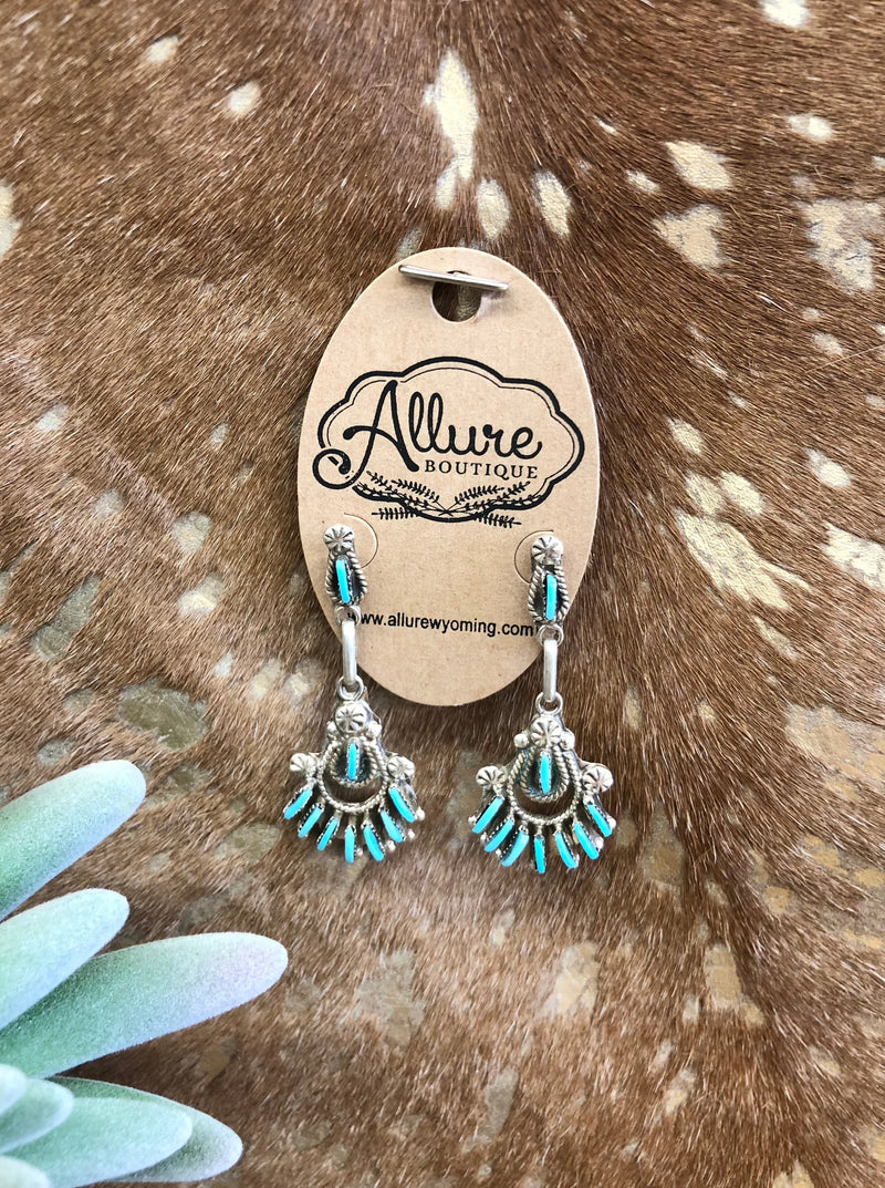 Turquoise Drop Etched Post Earring