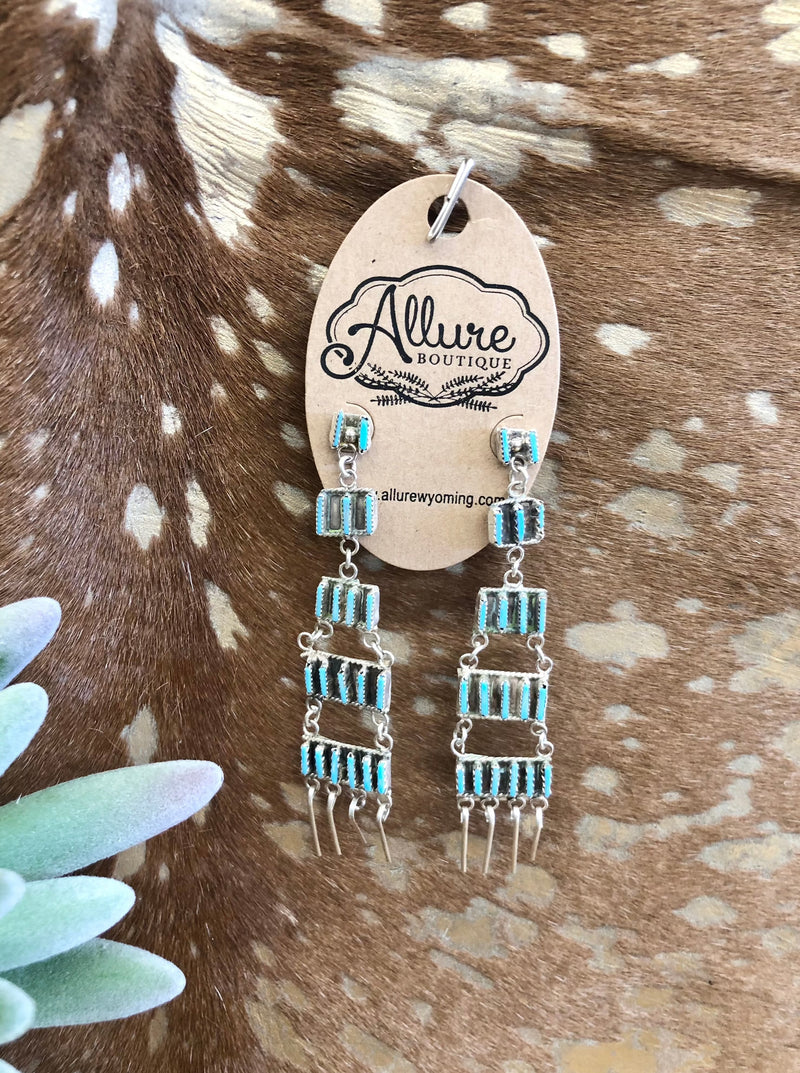 Turquoise Rectangle Tiered Post Earring