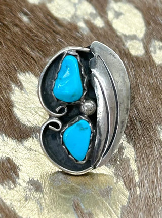 Vintage 2 Stone Feather Ring Size 6