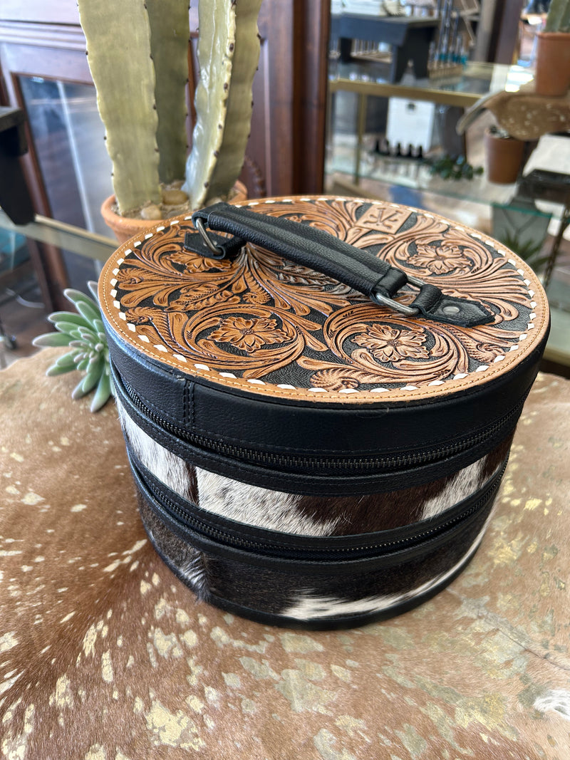 Vintage Cowgirl Black Round Double Decker Jewelry Case