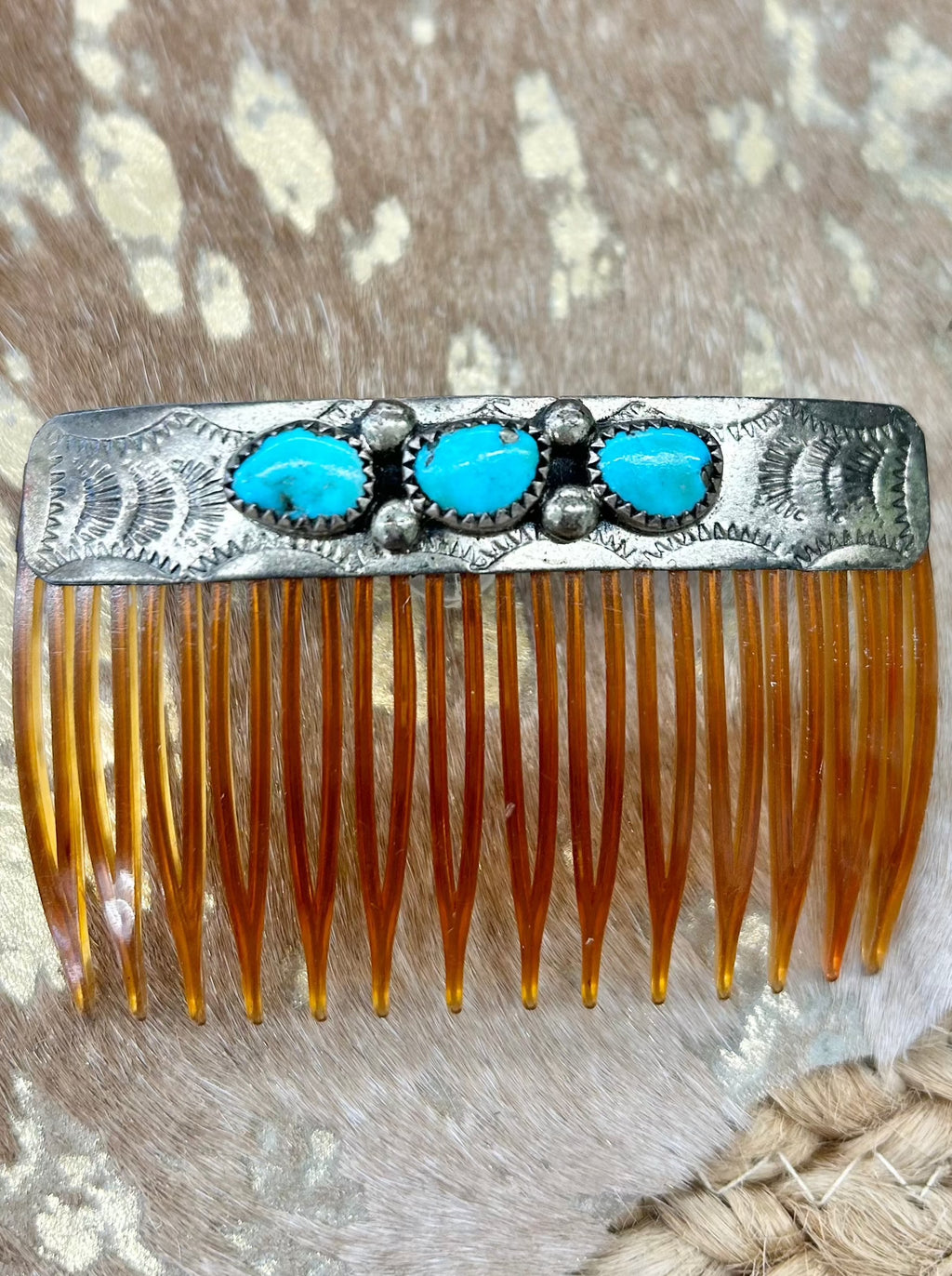Vintage Hair Clip with 3 Stones of Turquoise