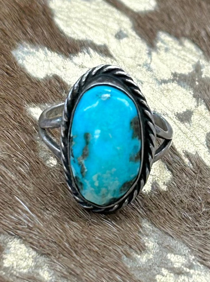 Vintage Round Turquoise Ring Size 5.5