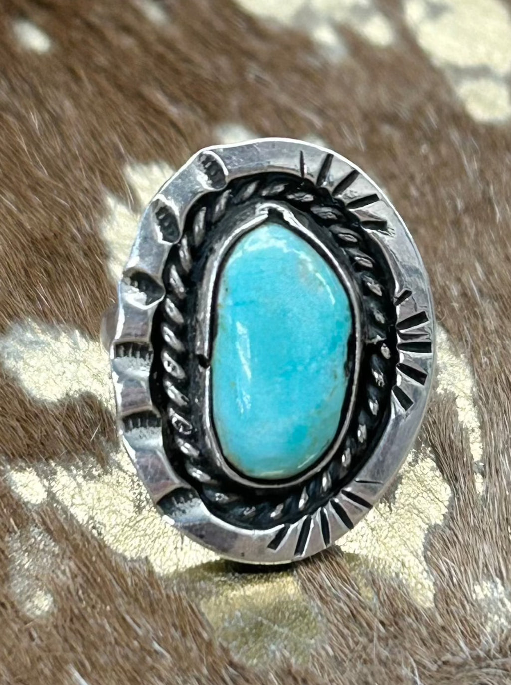 Vintage Single Stone Stamped Turquoise Ring Size 6