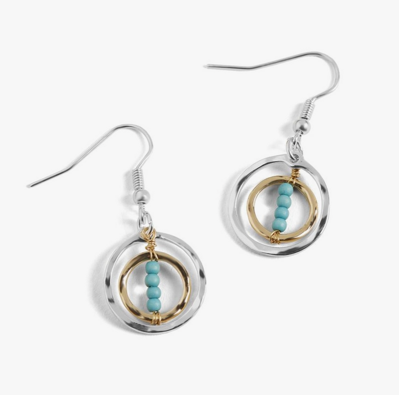 Whispers Mixed Metal Double Hoop with Turquoise Earring