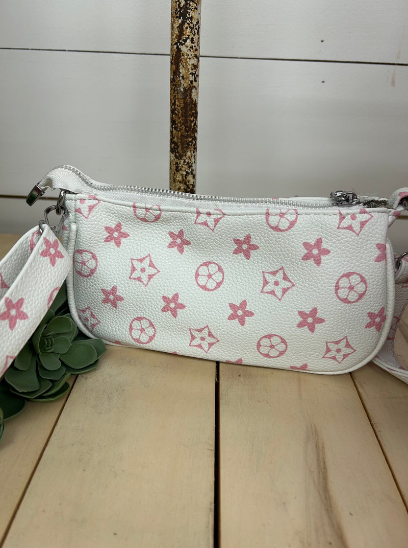 White & Baby Pink Mini Clutch with Coin Purse