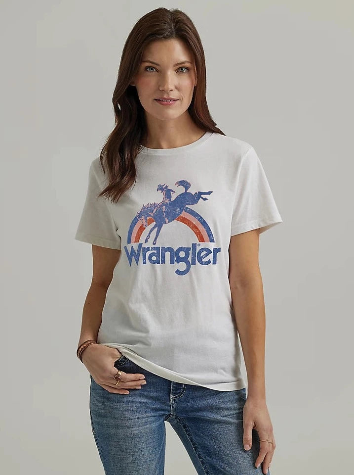 Wrangler Women's Nostalgia Logo Regular Fit Tee in Marshmallow Heather