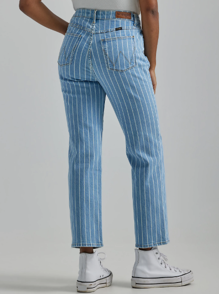 Blue Gingham Pattern Jacquard Denim Boyfriend Fit Jeans
