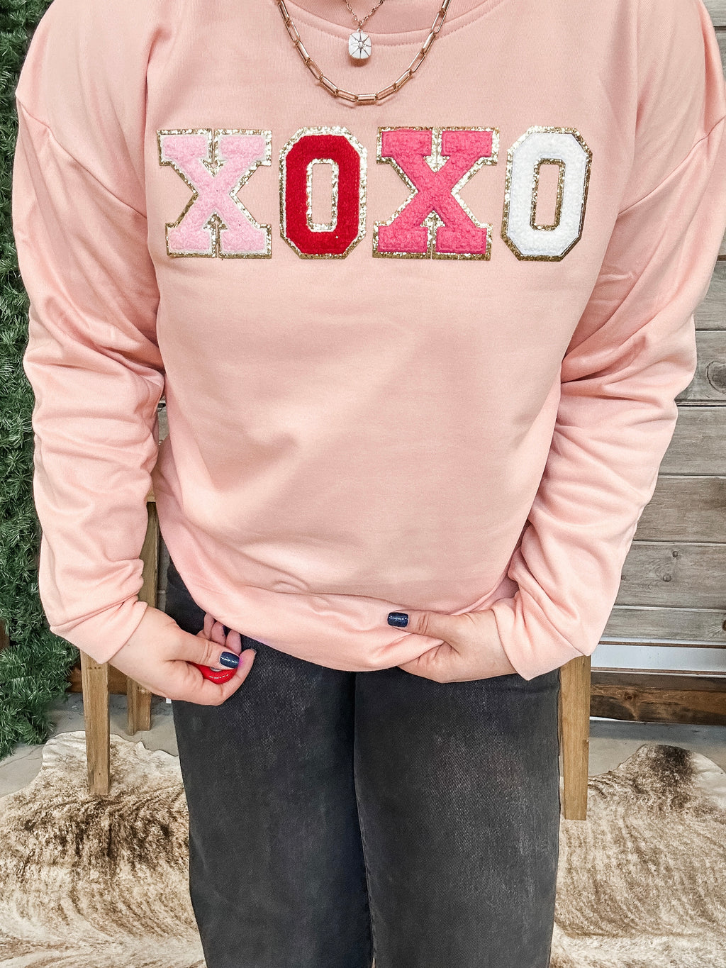XOXO Rose Gold Chenille Sweatshirt