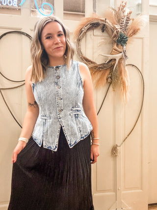 Acid Wash Indigo Button Down Vest - Allure Boutique WY