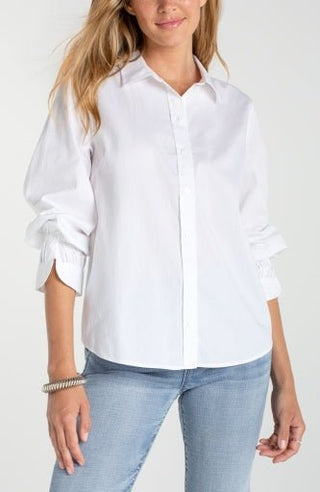 Adjustable Sleeve Button Front Woven Top - Allure Boutique WY