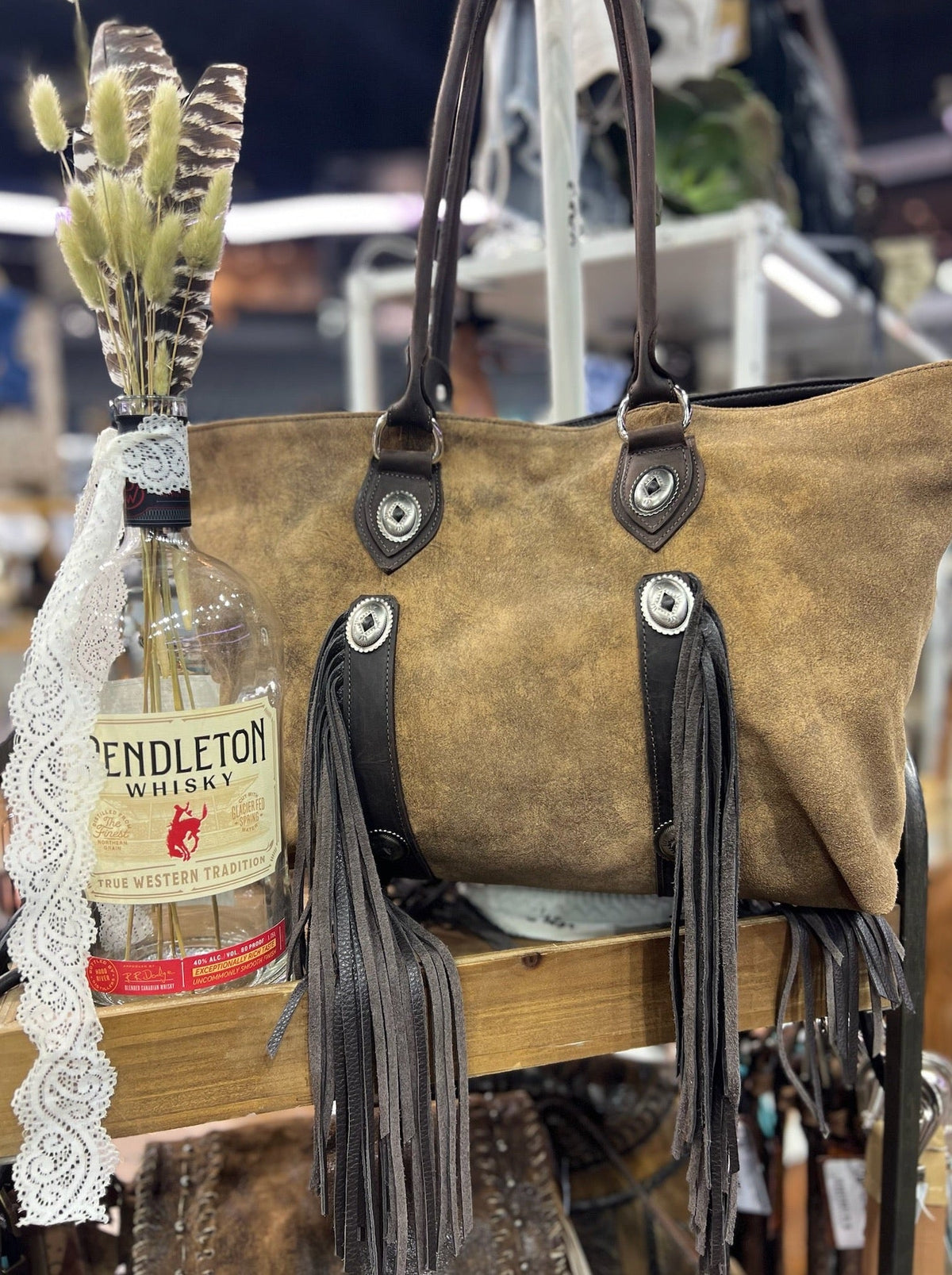 Adobe Cognac Shopper with Fringe & Conchos - Allure Boutique WY