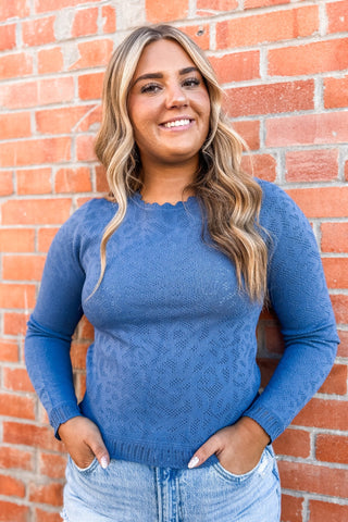 Aegean Blue Pointelle Sweater - Allure Boutique WY