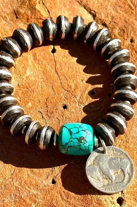 African Ebony Wood & Turquoise Bracelet with Buffalo Nickel - Allure Boutique WY