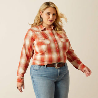 Amara Shirt Peach Plaid - Allure Boutique WY