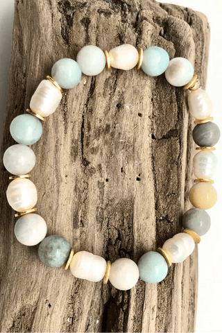Amazonite Freshwater Pearl Stretch Bracelet 8mm - Allure Boutique WY