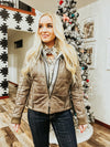 Amberly Taupe Leather Puff Jacket with Hood - Allure Boutique WY