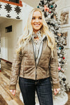 Amberly Taupe Leather Puff Jacket with Hood - Allure Boutique WY