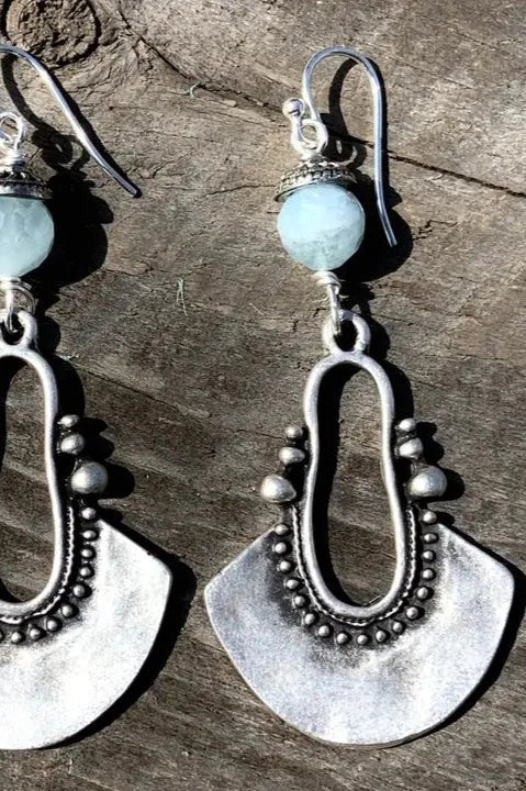 Aquamarine Natural Gemstone & Oxidized Silver Earrings - Allure Boutique WY