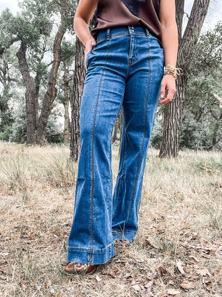 Audrey Hugging Wide Leg Denim Trouser - Allure Boutique WY