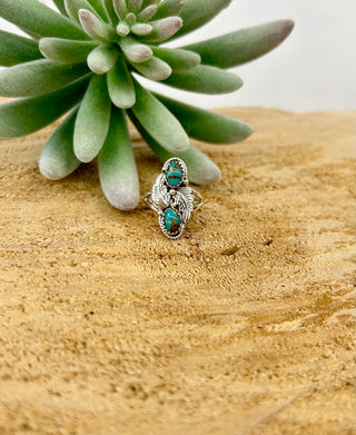 Turquoise 2 Stone Flower Ring 7
