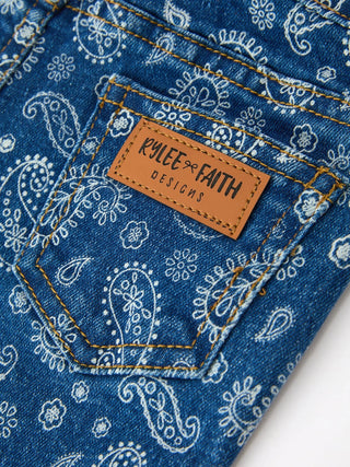Girls Paisley Print Bell Bottom Jeans