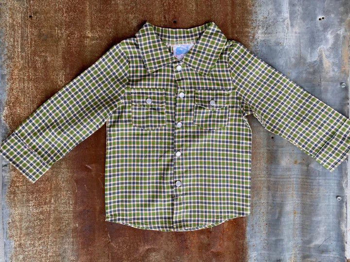 Baby Boy Green Plaid Pearl Snap Button Down Shirt - Allure Boutique WY