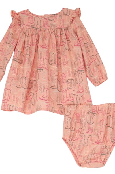 Baby Girl Pink Boot Print Trapeze Dress - Allure Boutique WY