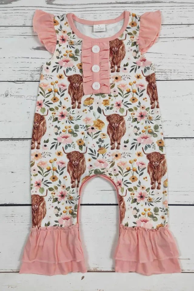 Baby Girls Flowers + Cows Romper - Allure Boutique WY