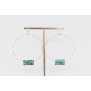 Beckham Gold Hoop Earring with 2" Square Green Stone - Allure Boutique WY