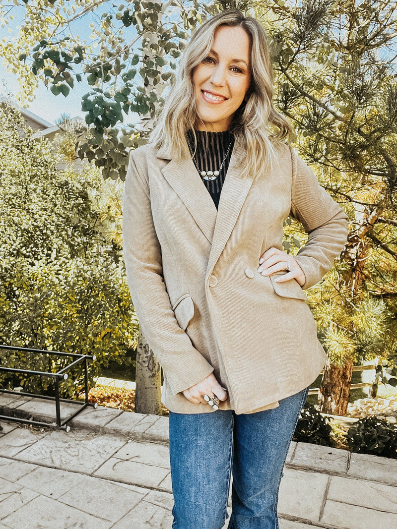 Beige Straight Velvet Blazer - Allure Boutique WY