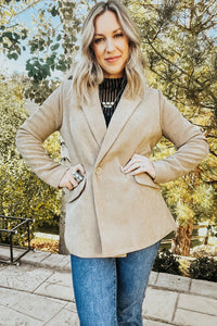 Beige Straight Velvet Blazer - Allure Boutique WY