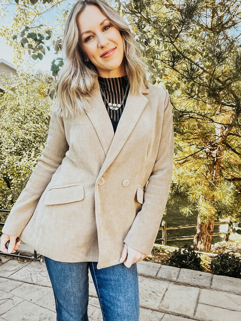 Beige Straight Velvet Blazer - Allure Boutique WY