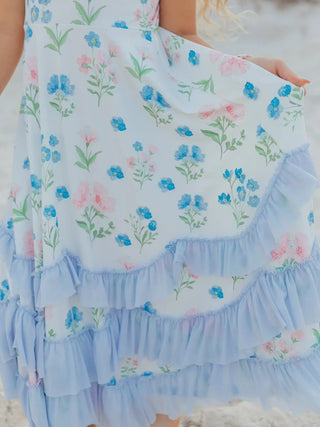 Bella Blue Floral Flutter Sleeve Dress - Allure Boutique WY