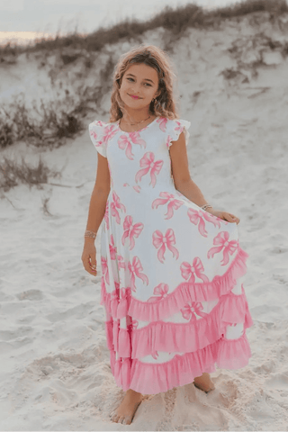 Bella Pink Bow Flutter Sleeve Dress - Allure Boutique WY