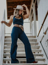 Belted Denim Halter Neck Jumpsuit - Allure Boutique WY