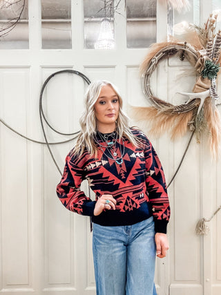 Black Aztec Knit Sweater - Allure Boutique WY