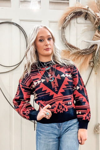 Black Aztec Knit Sweater - Allure Boutique WY
